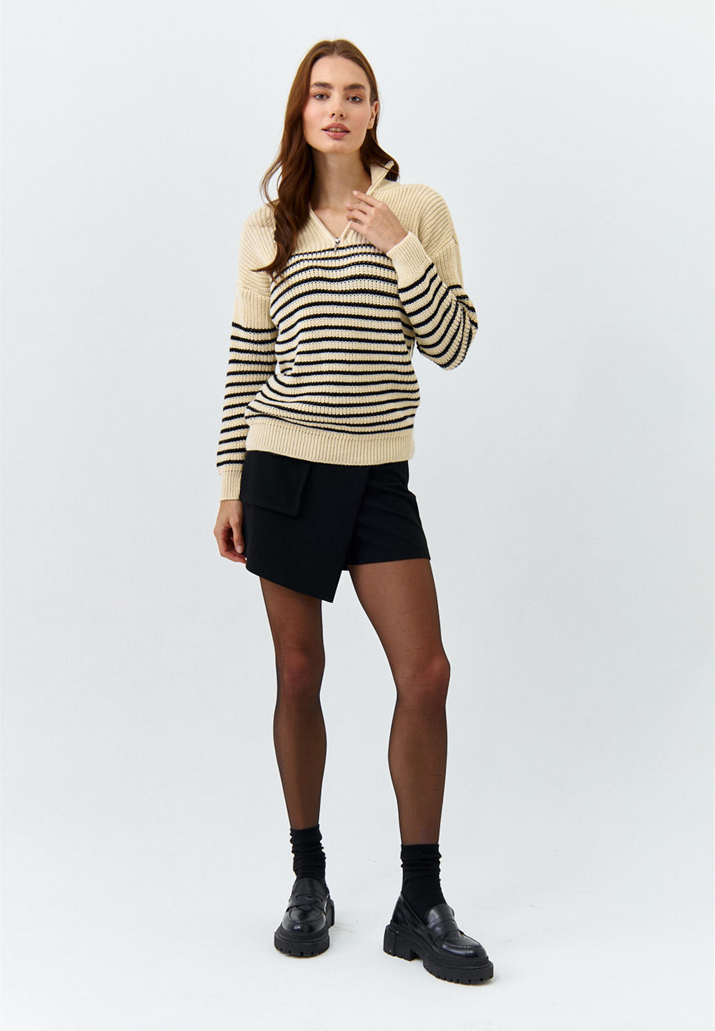 Halfzip Strickpullover in Beige