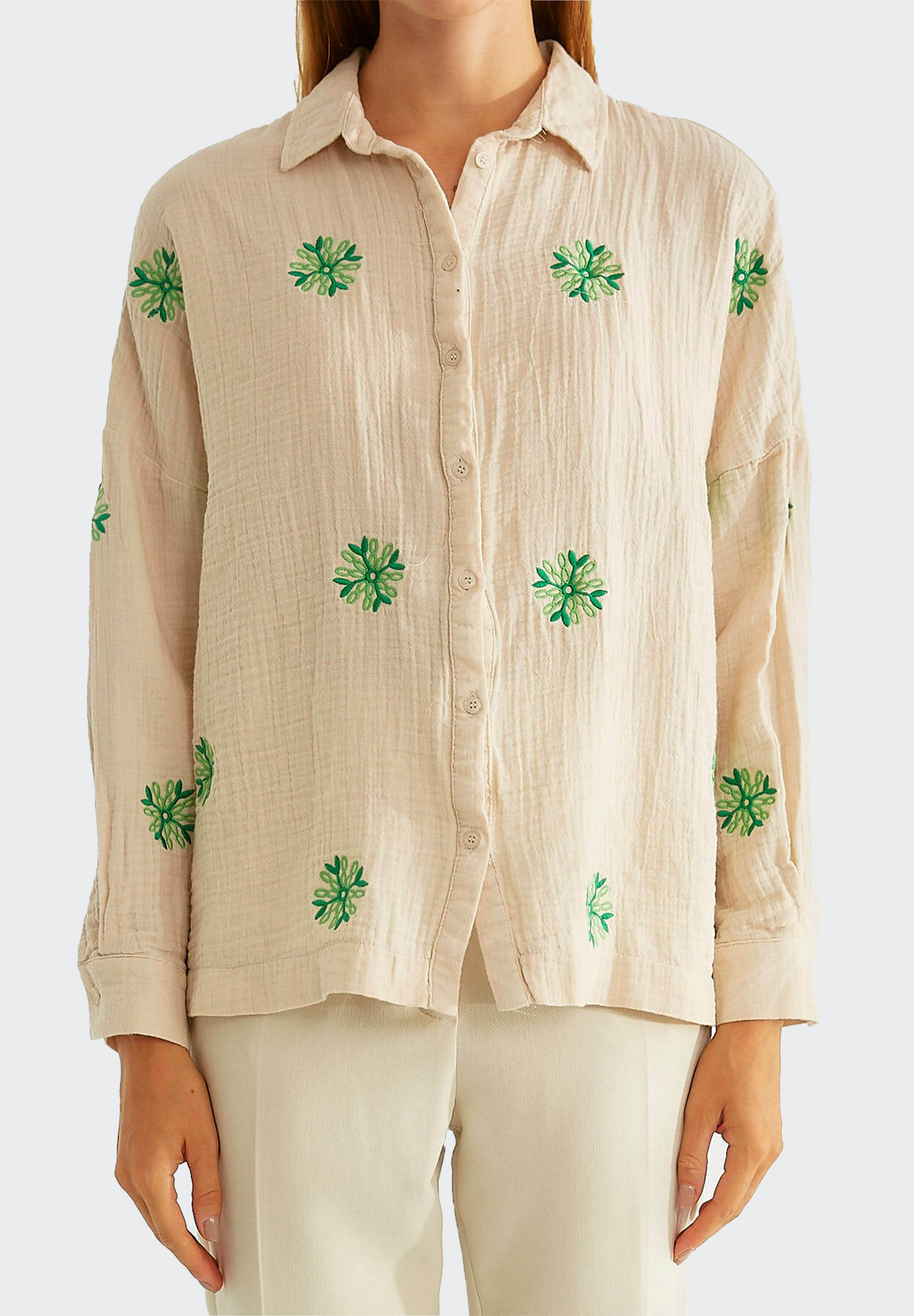Beige Hemd mit Blumen Muster