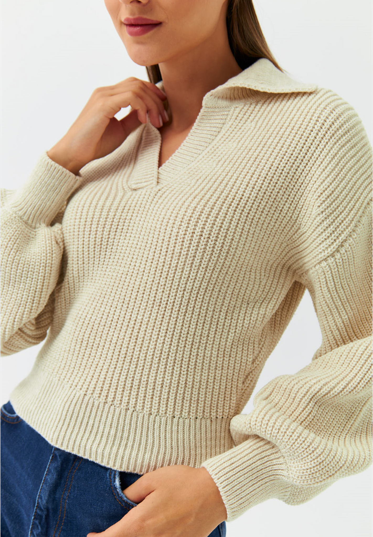 Strickpullover mit Kragen Beige