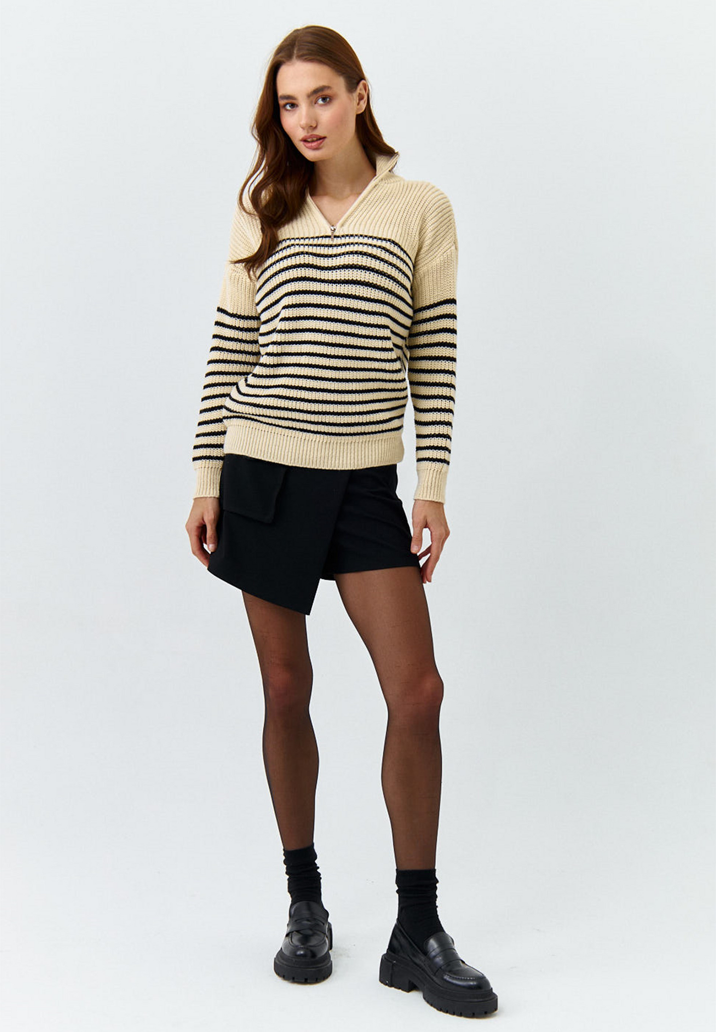 Halfzip Strickpullover in Beige